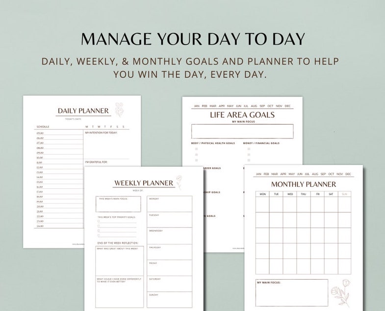 Monthly Goals Printable Bundle Digital Goal Planner 